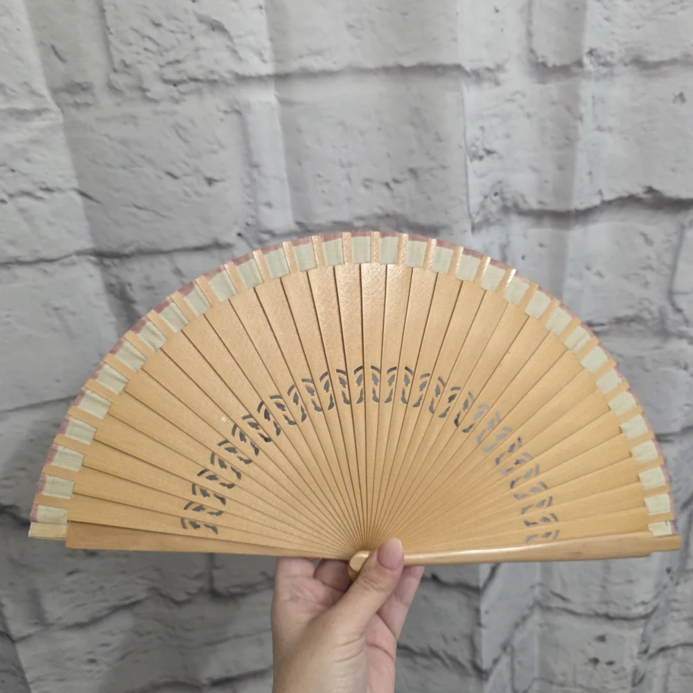 Floral Handheld Fan - Pink and Tan - Picture 7 of 10